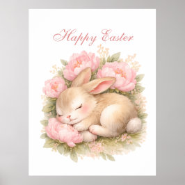 Cute Easter Bunny Rabbit Pink Blush Peony Poster