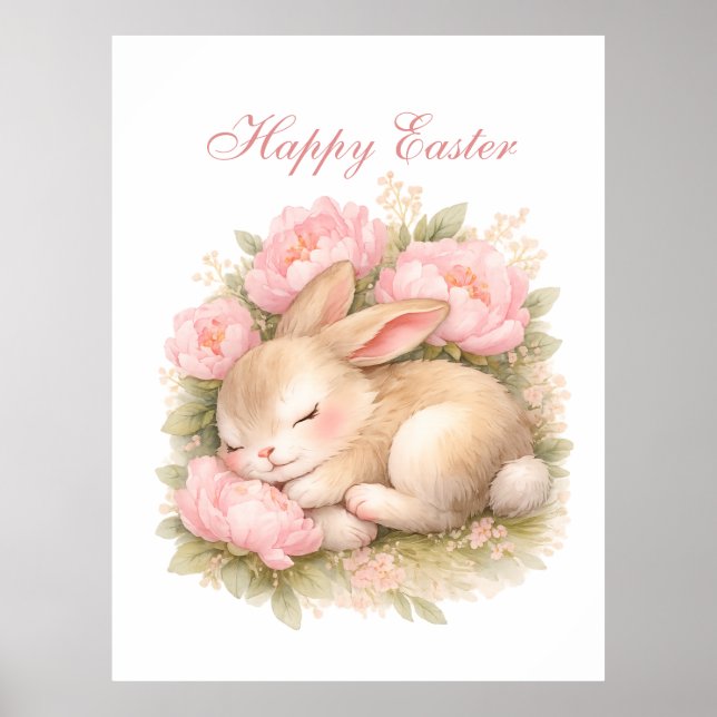 Cute Easter Bunny Rabbit Pink Blush Peony Poster (Vorne)