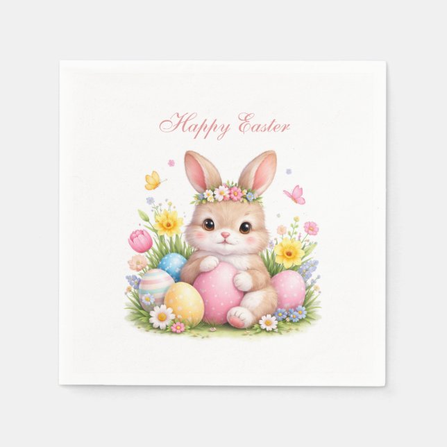 Cute Easter Bunny Rabbit Pink Blush Peony Serviette (Vorderseite)