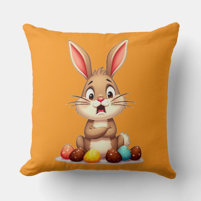 Cute Easter Bunny Sitting with Chocolate almofada Kissen (Vorderseite)