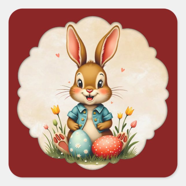 Cute Easter Bunny – Soft Frame - Autocolante Quadratischer Aufkleber (Vorderseite)