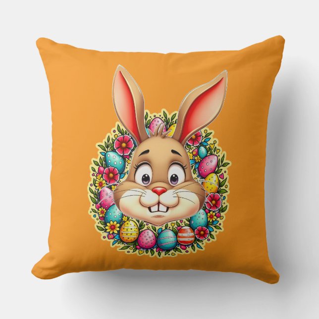 Cute Easter Bunny – Spring Flowers almofada Kissen (Vorderseite)