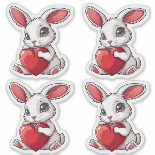 Cute Easter Bunny Sticker Rabbit Hugging Heart (Vorderseite)