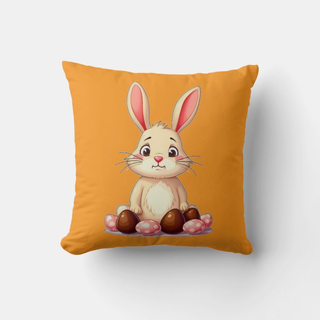 Cute Easter Bunny with Chocolate Eggs almofada Kissen (Vorderseite)