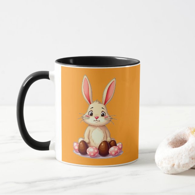 Cute Easter Bunny with Chocolate Eggs caneca Tasse (Mit Donut)