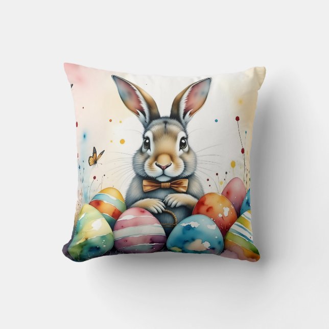 Cute Easter Bunny with Colorful Painted Eggs Kissen (Vorderseite)