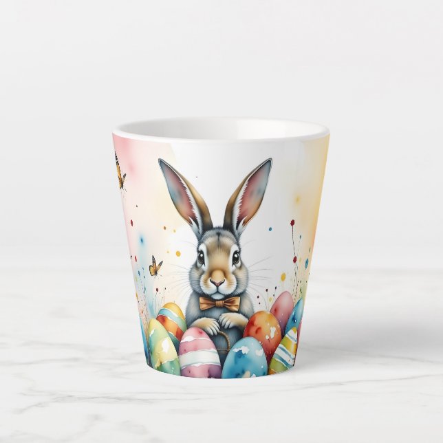 Cute Easter Bunny with Colorful Painted Eggs Milchtasse (Vorderseite)