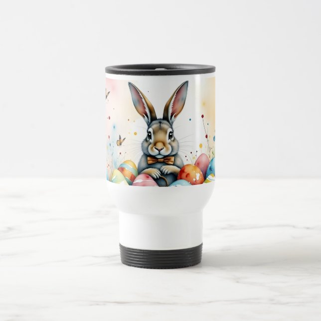 Cute Easter Bunny with Colorful Painted Eggs Reisebecher (Mittel)
