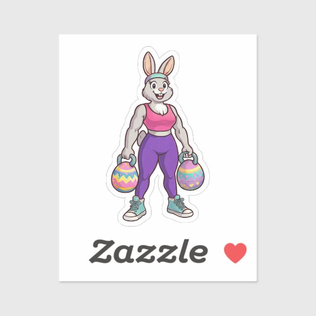 Cute Easter Bunny Workout Cartoon – Fitness Rabbit Aufkleber (Blatt)