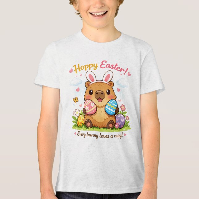 Cute Easter Capybara Eggs Bunny Ears Tri-Blend Shirt (Vorderseite)