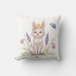 Cute Easter Cat with Chick Illustration pillow Kissen