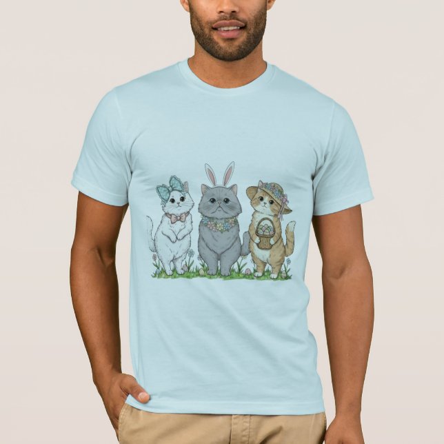 Cute Easter Cats with Bunny Ears, Flowers & Egg Ba T-Shirt (Vorderseite)