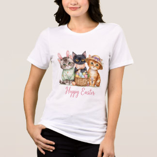 Cute Easter Cats with Pastel Eggs Tri-Blend Shirt
