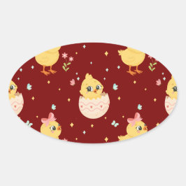 Cute Easter Chick with Pink Bow Seamless Pattern  Ovaler Aufkleber