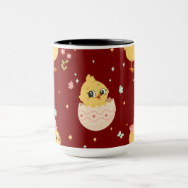 Cute Easter Chick with Pink Bow Seamless Pattern  Tasse
