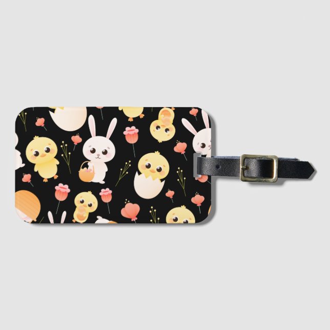 Cute Easter Chicks & Bunnies Seamless Pattern  Gepäckanhänger (Vorderseite (Horizontal))