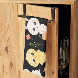 Cute Easter Chicks & Bunnies Seamless Pattern  Geschirrtuch