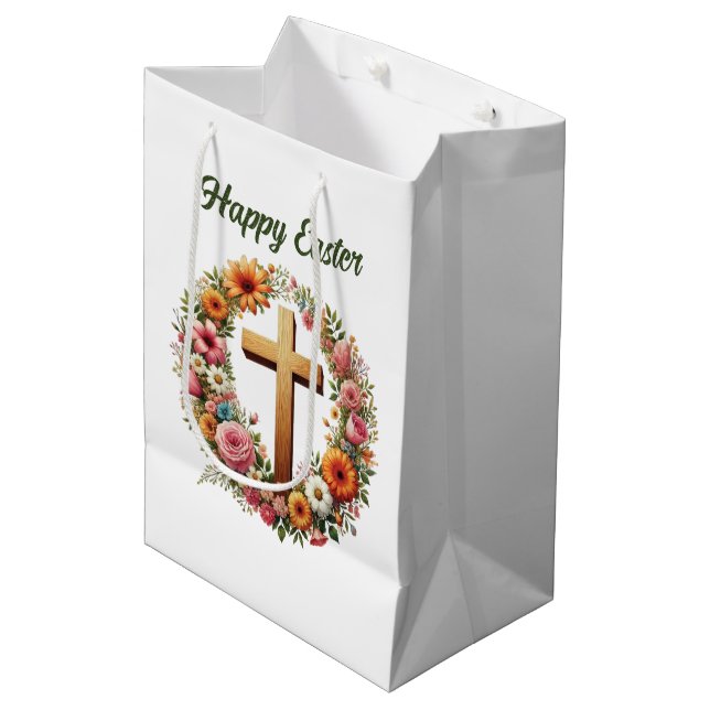 Cute Easter Cross customizable Mittlere Geschenktüte (Vorderseite Schrägansicht)