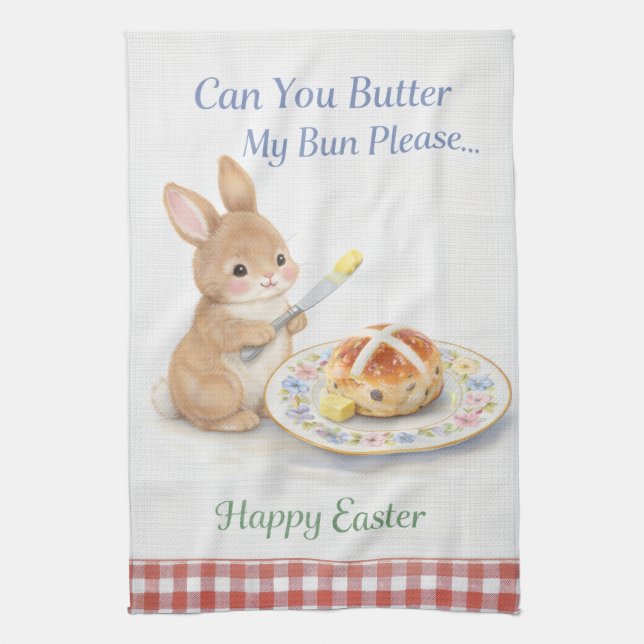 Cute Easter Gift Bunny Tea Towel | Hot Cross Bun Geschirrtuch (Vertikal)