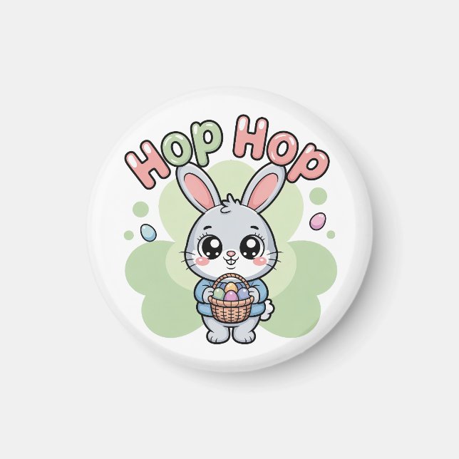 Cute Easter Hop Bunny Basket Artwork Magnet (Vorne)