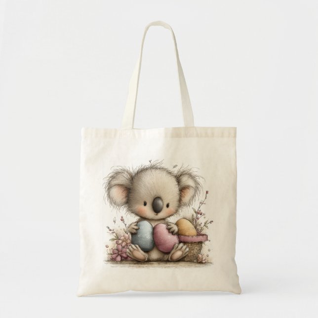 Cute Easter Koala Illustration with Pastel Eggs Tragetasche (Vorne)