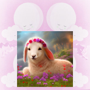 Cute easter lamb with flowers - poster