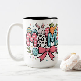 Cute Easter Mama Bunny and Colorful Eggs Graphic Zweifarbige Tasse