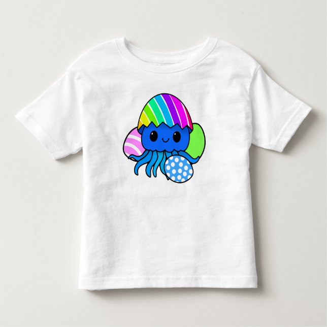 Cute Easter Octopus Kids Shirt with Colorful Eggs (Vorderseite)