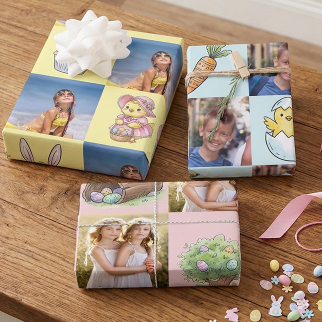 Cute Easter Pictures and Square Photos Set of 3 Geschenkpapier Set (Easter wrapping paper with kids photos)