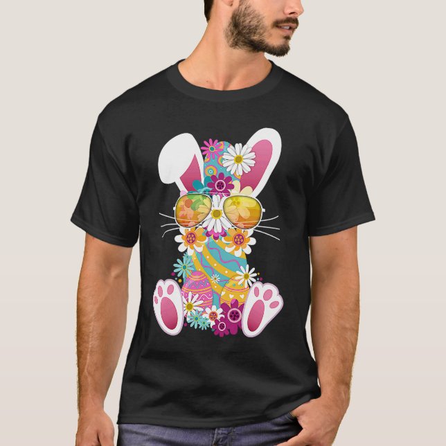 Cute Easter Rabbit Dye Eggs Daises & Sunglasses  1 T-Shirt (Vorderseite)