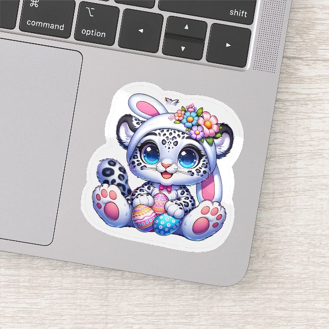 Cute Easter Snow Leopard Big Cat Stickers Aufkleber (Detail)