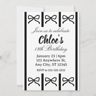 Cute editable bow birthday invite einladung