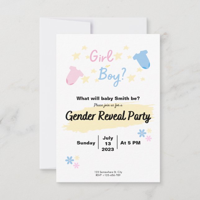 Cute Einladung Gender Reveal (Vorderseite)
