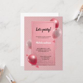 cute , elegant gold and pink party birthday einladung