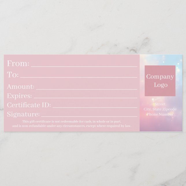 Cute Elegant Opal Pink Pastel Gift Certificate Save The Date (Rückseite)