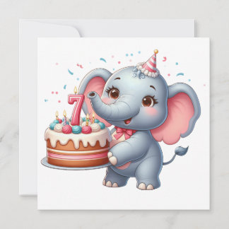 Cute Elephant 7th Birthday Einladung