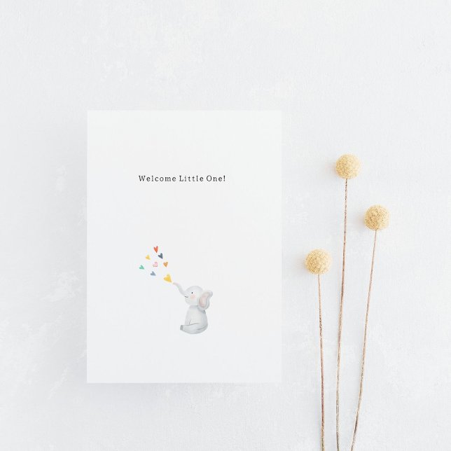 Cute Elephant And Hearts Welcome New Baby Card Postkarte (Von Creator hochgeladen)