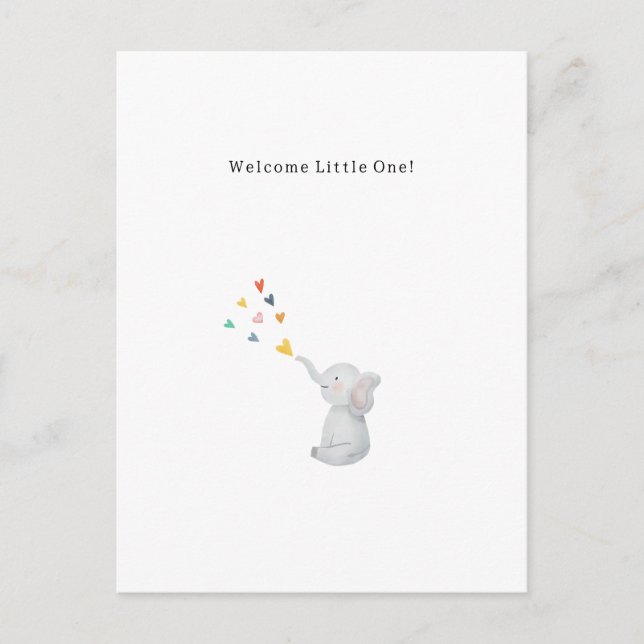 Cute Elephant And Hearts Welcome New Baby Card Postkarte (Vorderseite)
