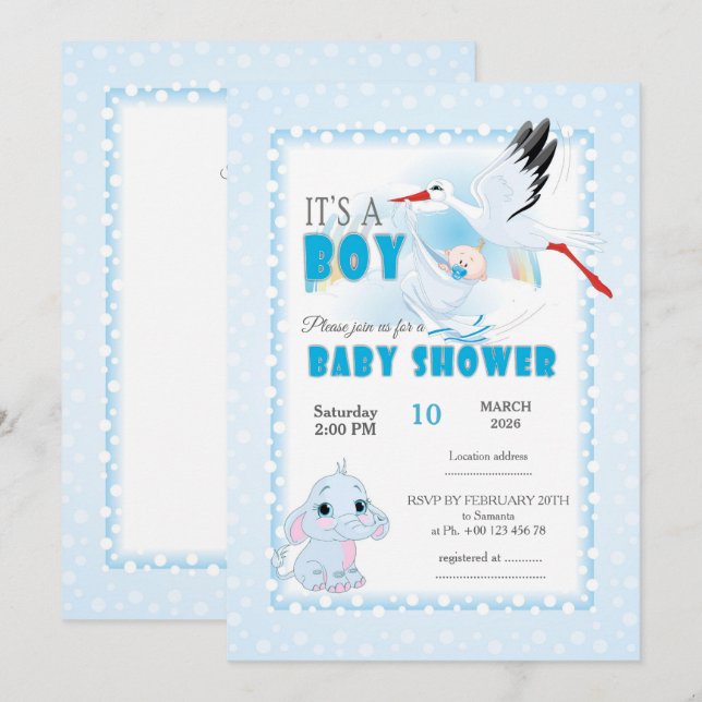 Cute Elephant Baby Shower Invitation. It is a boy Einladung (Vorne/Hinten)