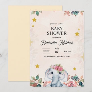 Cute Elephant Baby Shower Invite, Girl Baby Shower Einladung