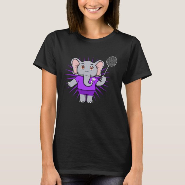 Cute Elephant Badminton Player Ironic Hobby Sports T-Shirt (Vorderseite)