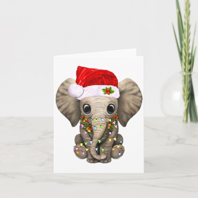 Cute Elephant Christmas Light Funny Elephant Lover Karte (Vorderseite)