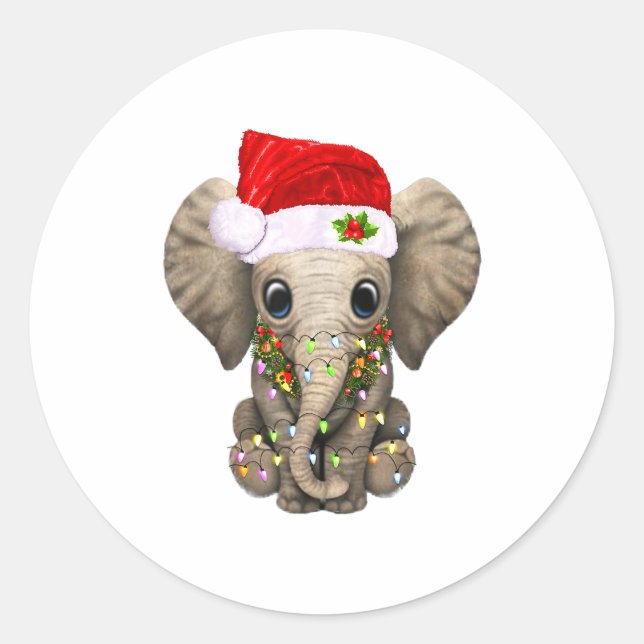 Cute Elephant Christmas Light Funny Elephant Lover Runder Aufkleber (Vorderseite)