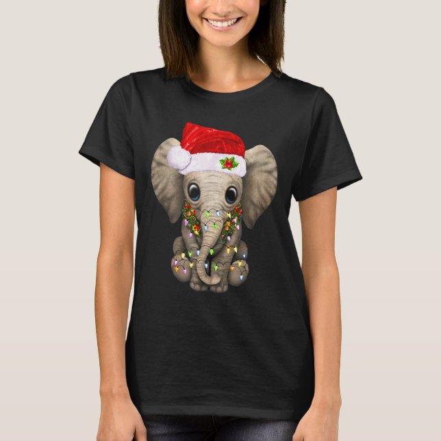 Cute Elephant Christmas Light Funny Elephant Lover T-Shirt (Vorderseite)