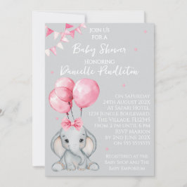 Cute Elephant, Girl Baby Shower Invitation Einladung
