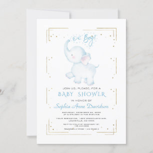 Cute Elephant Gold Glitter Boy Baby Shower Einladung