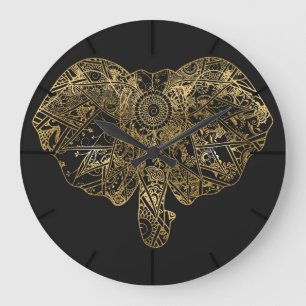 Cute Elephant hand drawn Henna floral Große Wanduhr