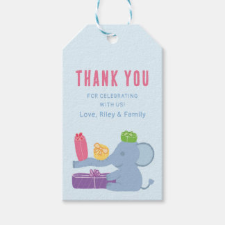 Cute Elephant Holding Gifts Vertical Favor Tags Geschenkanhänger