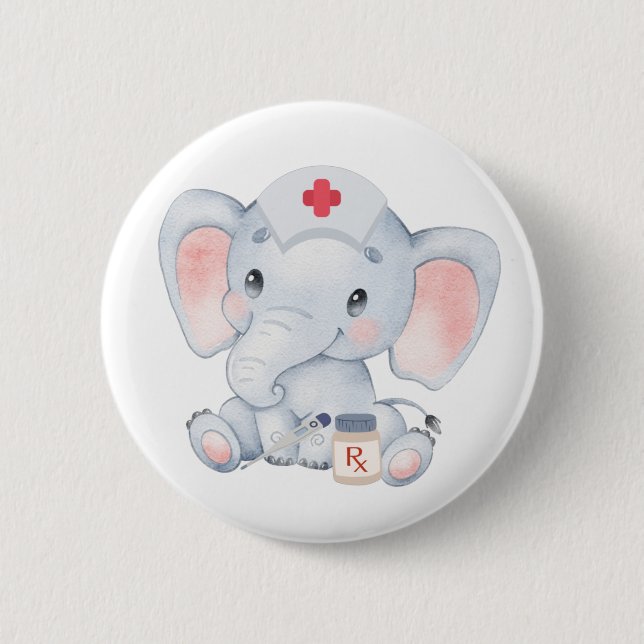 Cute Elephant Nurse Button (Vorderseite)