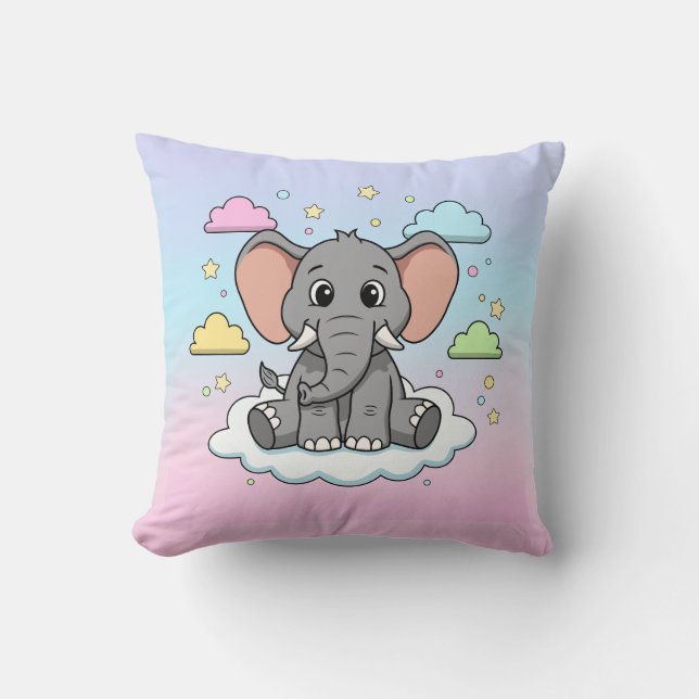 Cute Elephant on Cloud - I'm Ele-Fun-t Pun Kissen (Vorderseite)